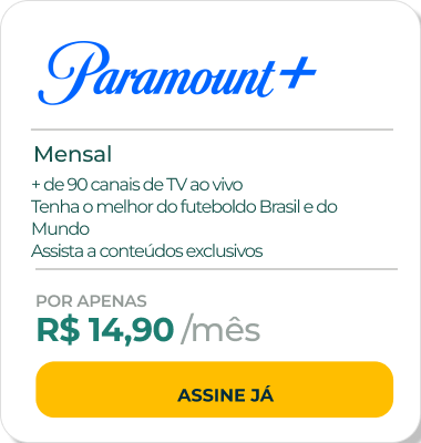 Assine o Paramount+ com 2 telas simultâneas, resolução FULL HD, podendo baixar para ver offline. Por apenas R$ 19,90 por mês.
