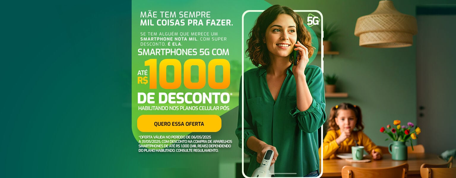 Smartphones com 5G com até R$1000,00 de desconto.